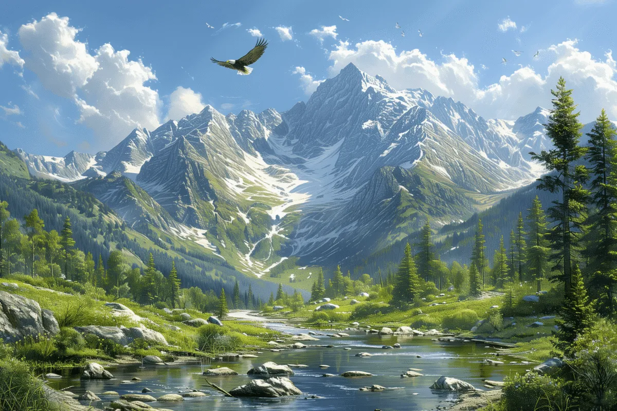 Eagle flying over mountains